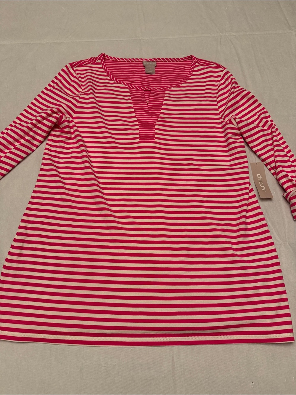 Chico's Pink and White Striped V-Neck Tunic